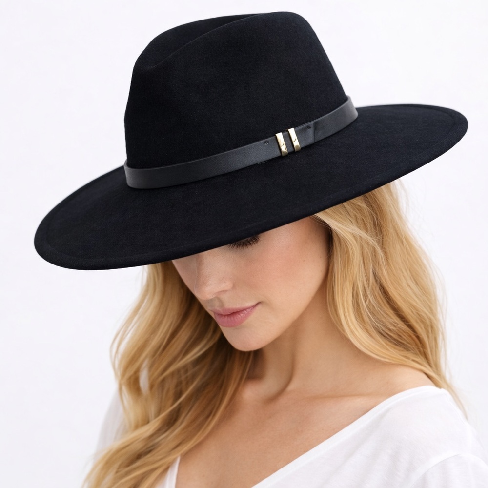 House of Harlow 1960 100% Wool Black Felt Fedora Hat One Size NWT